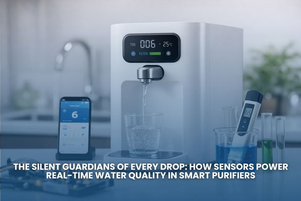 Water purifier with sensors showing real-time water quality monitoring