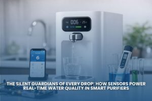 Water purifier with sensors showing real-time water quality monitoring