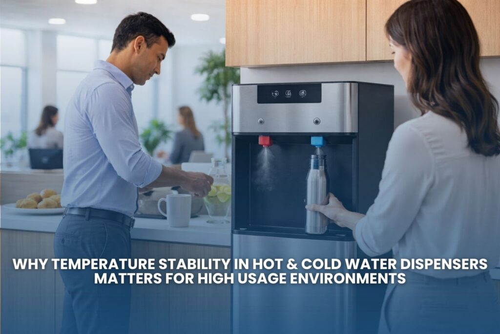 Water dispenser showing hot and cold temperature controls